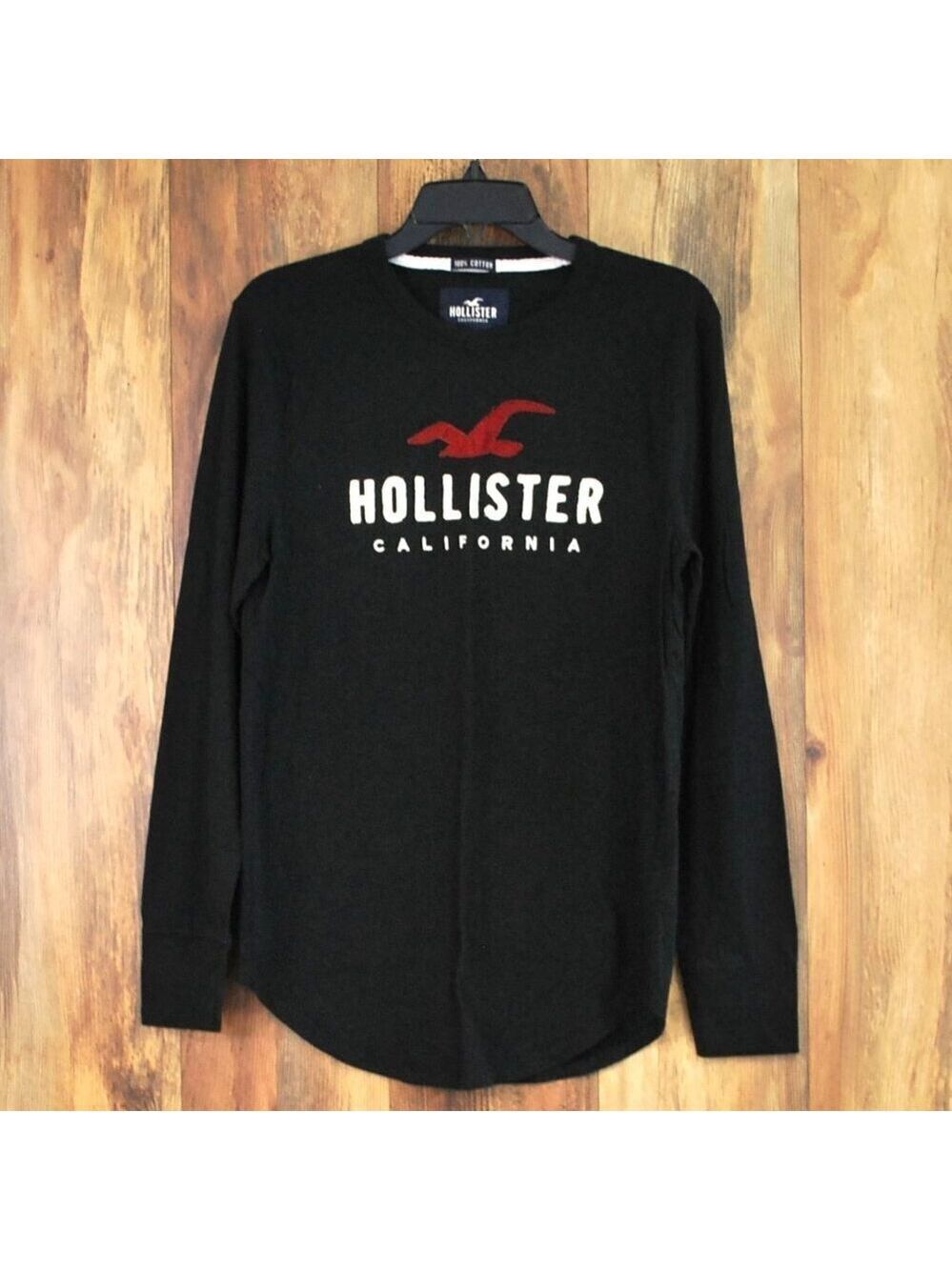 Hollister Men's Gray Logo Long Sleeve Graphic Tee Shirt Tshirt M